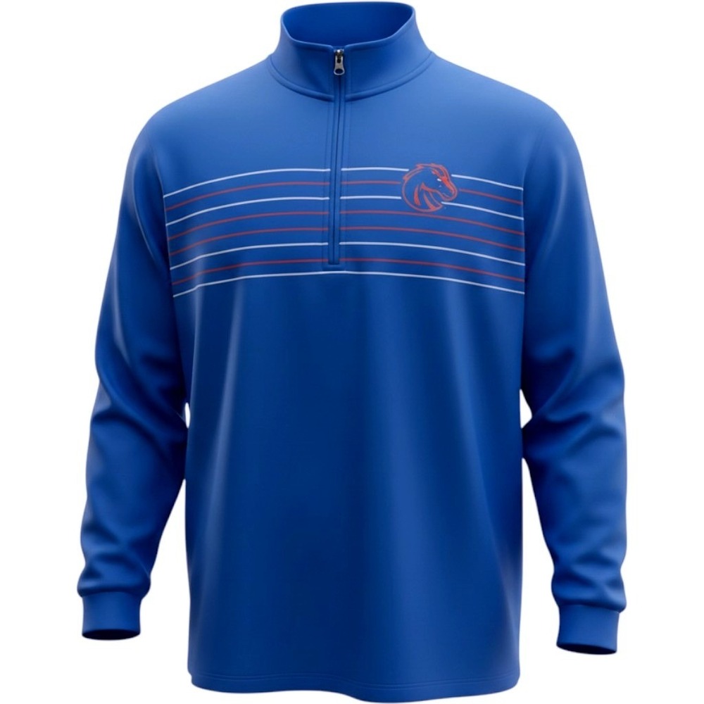 Captivating‎ Boise State Broncos Quarter Zip Pullover Blue Striped Mens 2XLNEW